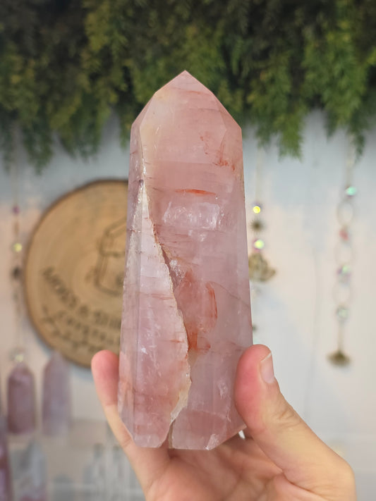 Brazilian Rose Quartz with Fire Quartz Tower D