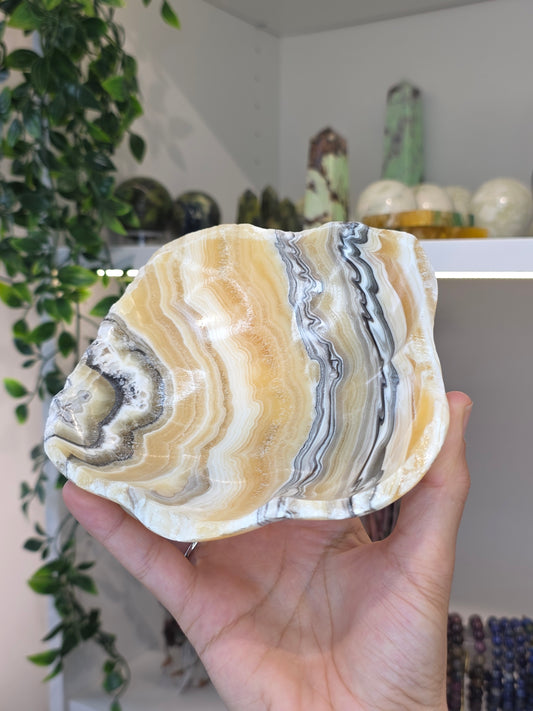 Mexican Onyx Bowl - Yellow Zebra Calcite - C