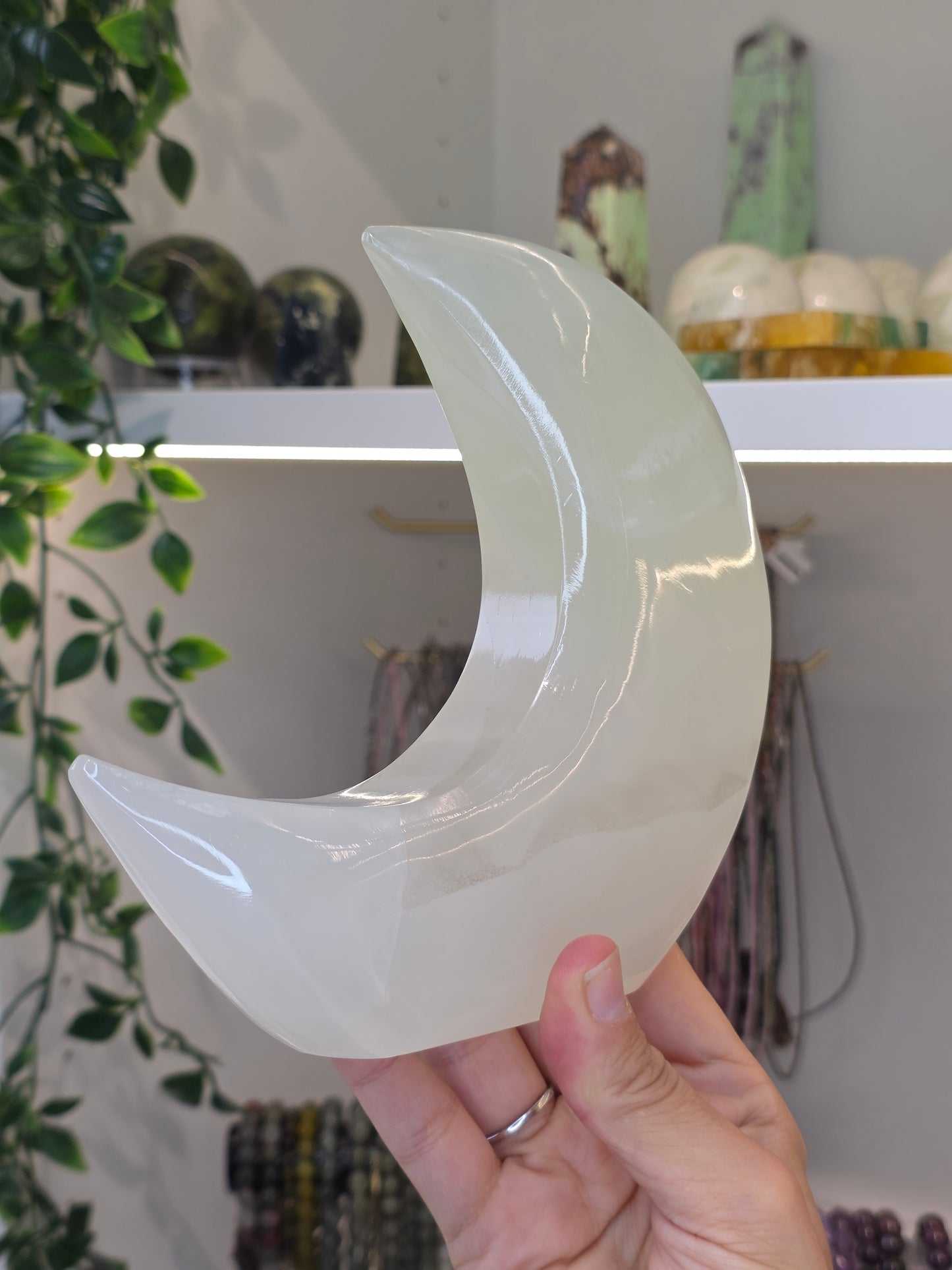 Mexican Onyx Freestanding Moon - Green Calcite - B