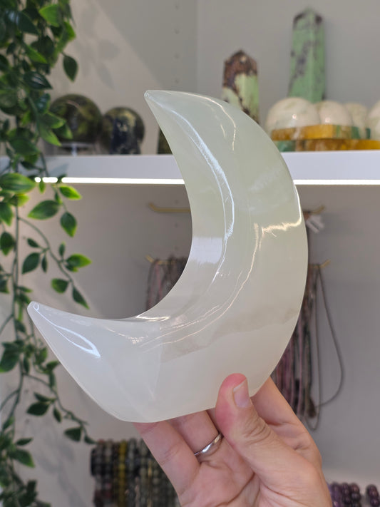 Mexican Onyx Freestanding Moon - Green Calcite - B