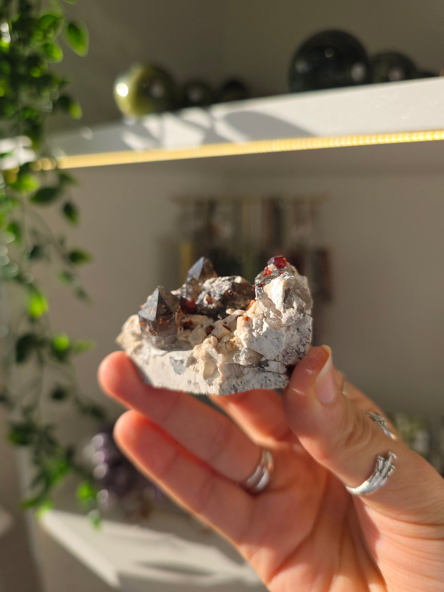 Garnet on Feldspar with Smokey Quartz from Tongbei, Yunxiao, Fujian China D