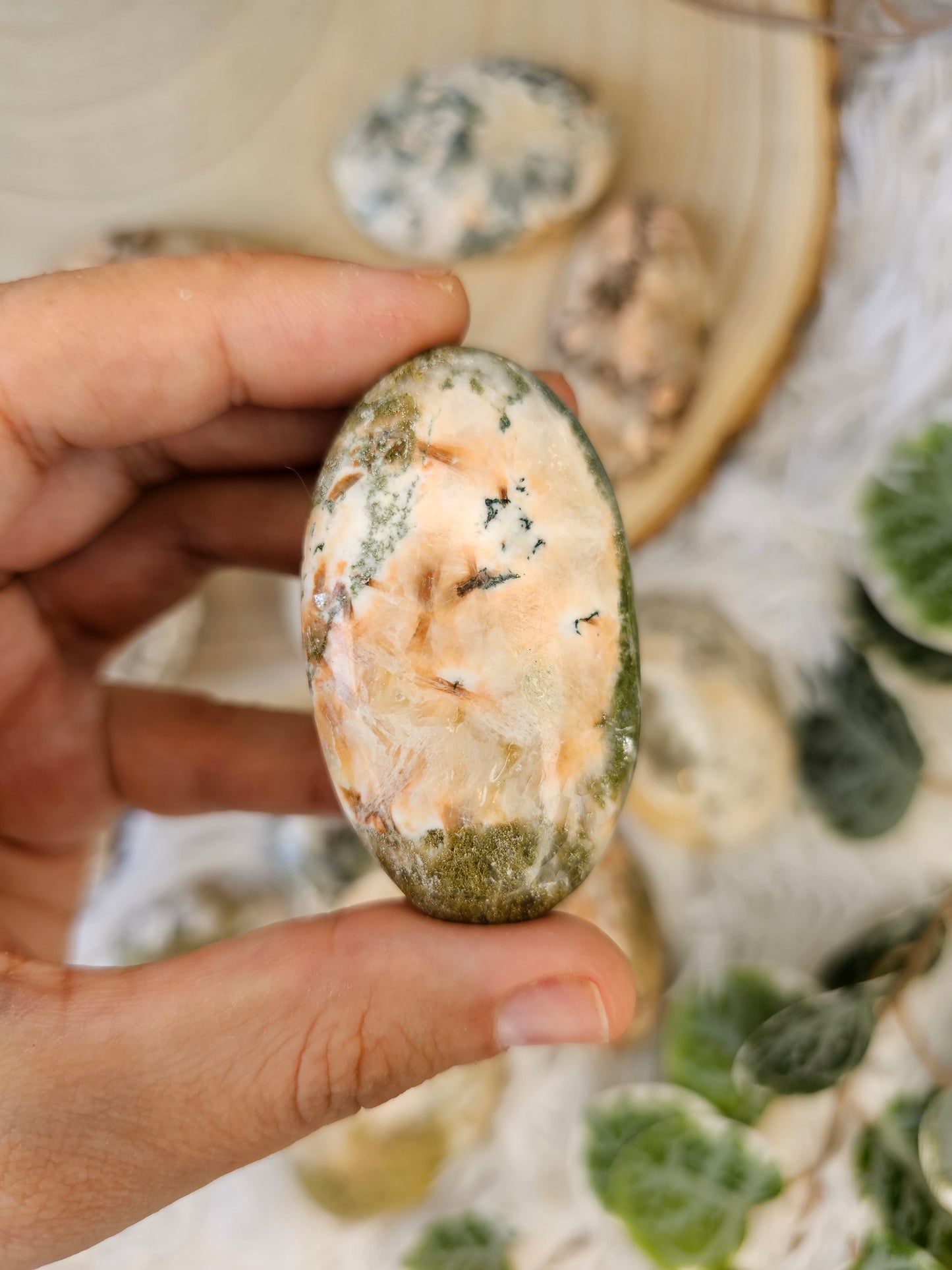 Stilbite with Heulandite Palm Stone - MAS0589