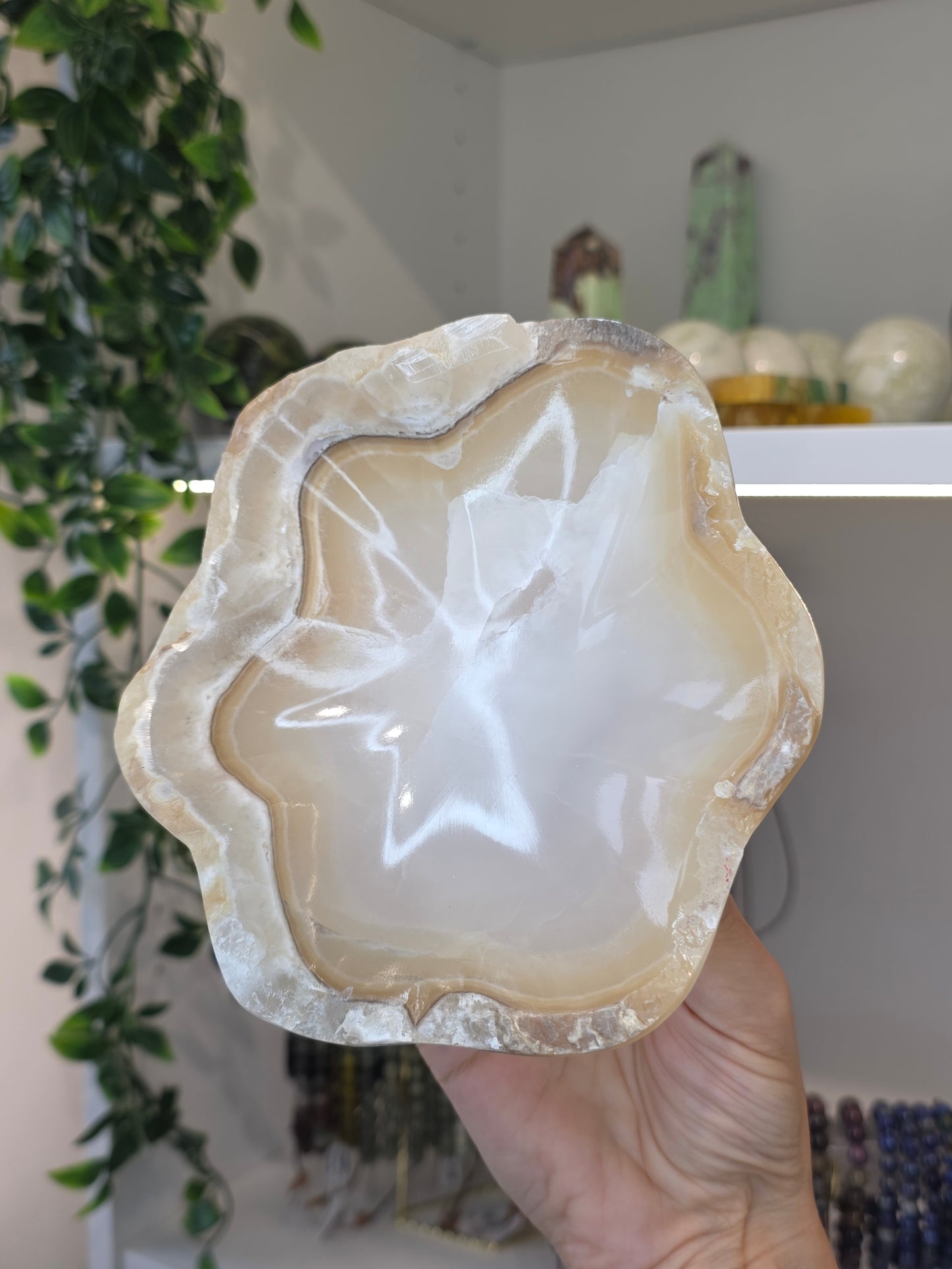 Mexican Onyx Freeform Bowl - Honey Calcite - E