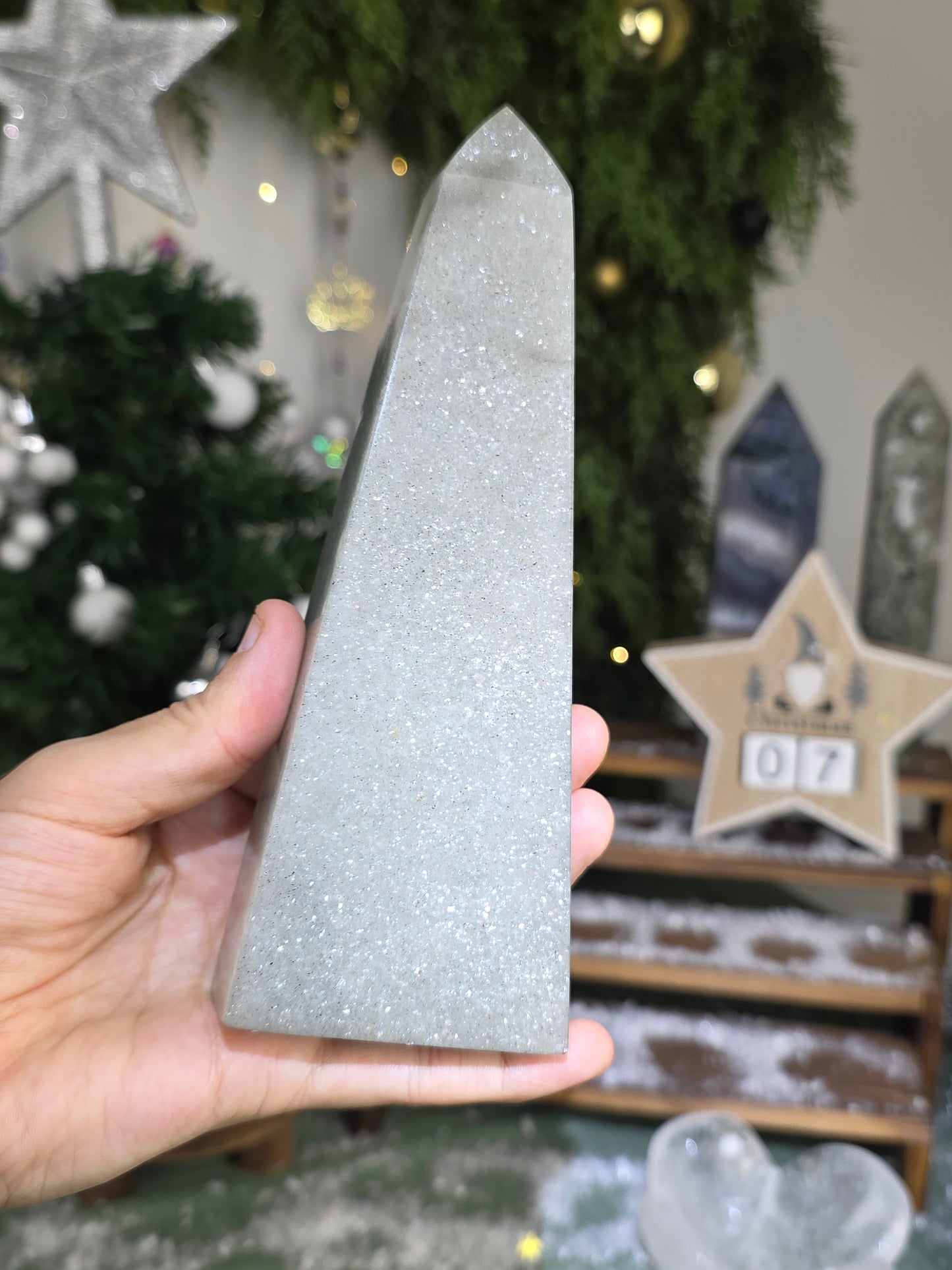 Sparkly Silver Aventurine Obelisk Tower -  MAS6006