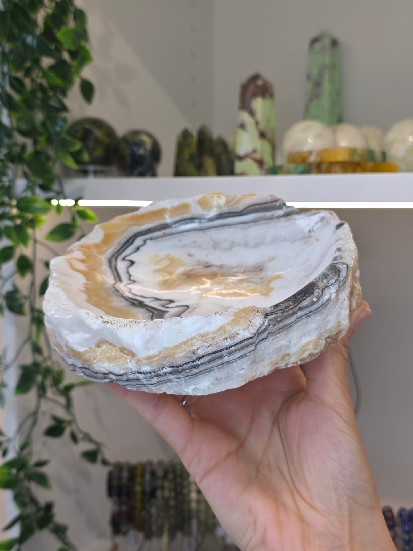 Raw Chunky Mexican Onyx Bowl - Yellow Zebra Calcite - A