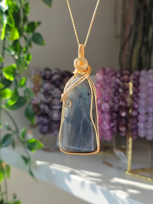 S925 Silver Labradorite Hand Wrapped Necklace - G