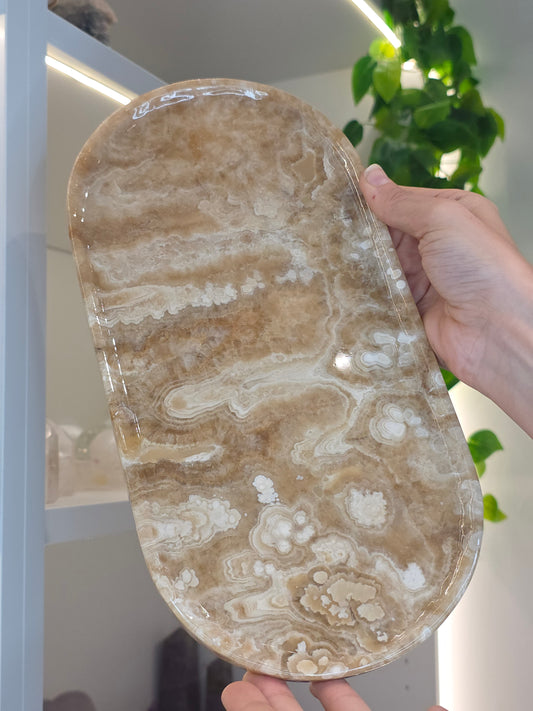 Amber calcite oval plate