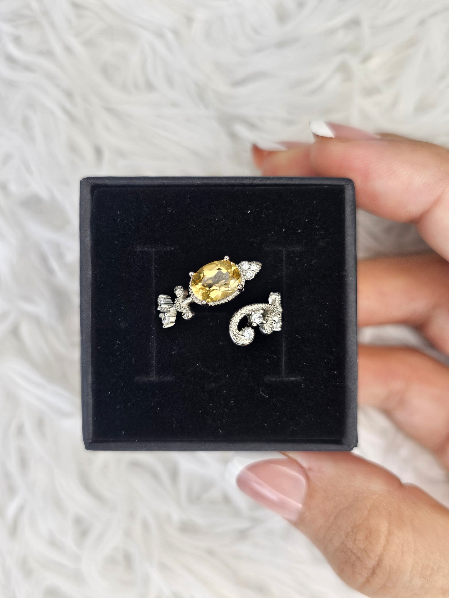 S925 Silver Adjustable Citrine Ring - MAS0947