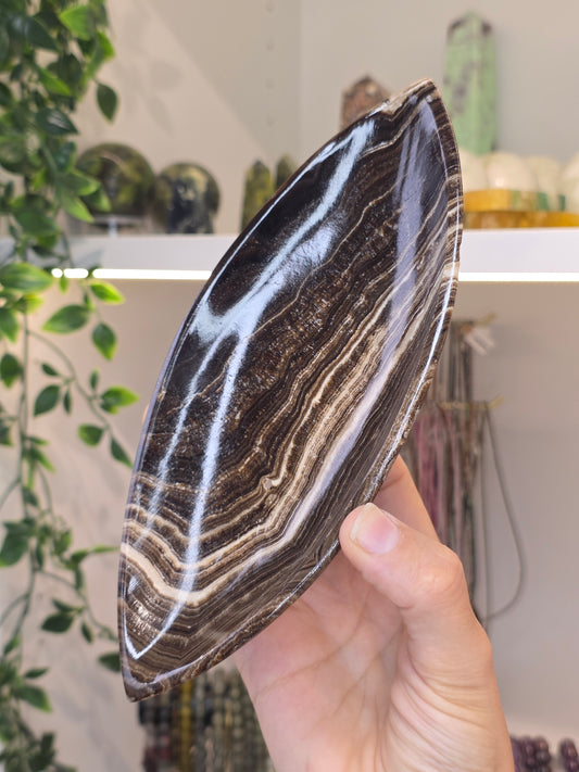 Mexican Onyx Leaf Bowl Tray Plate - Chocolate Calcite - C