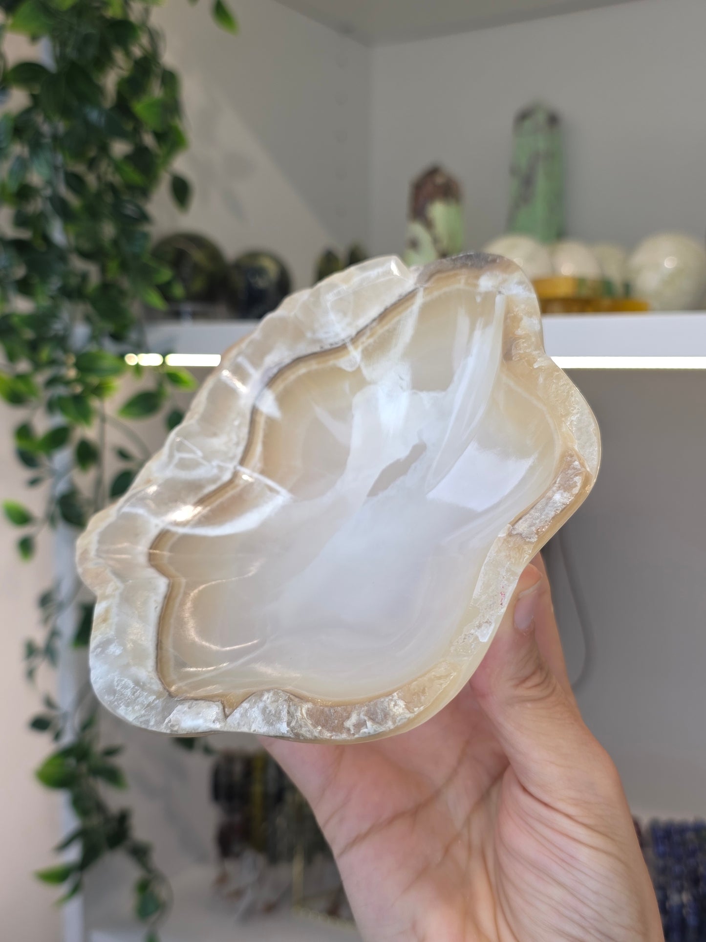 Mexican Onyx Freeform Bowl - Honey Calcite - E