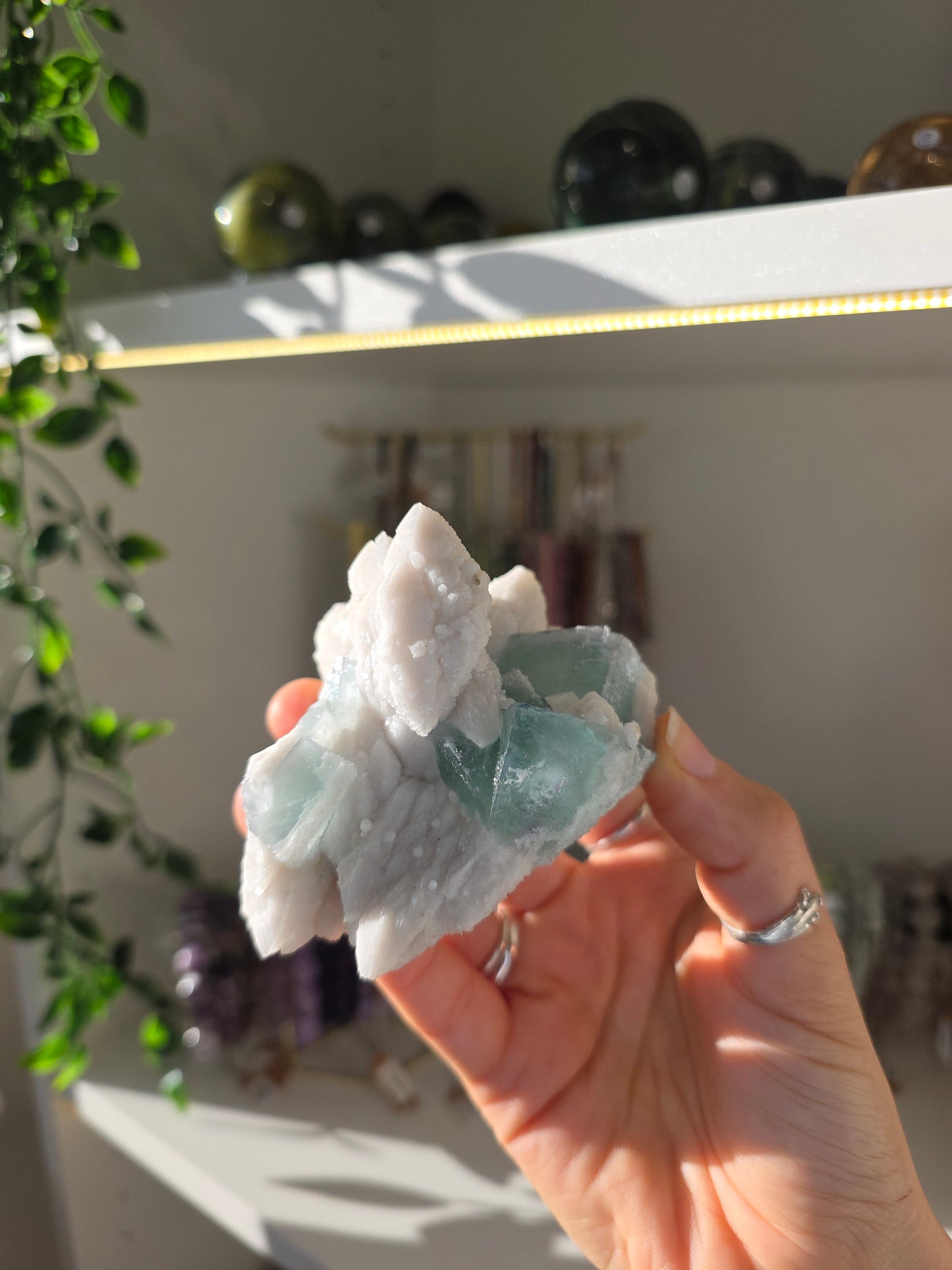 Blue Fluorite on Candle Quartz from Huanggang, Inner Mongolia