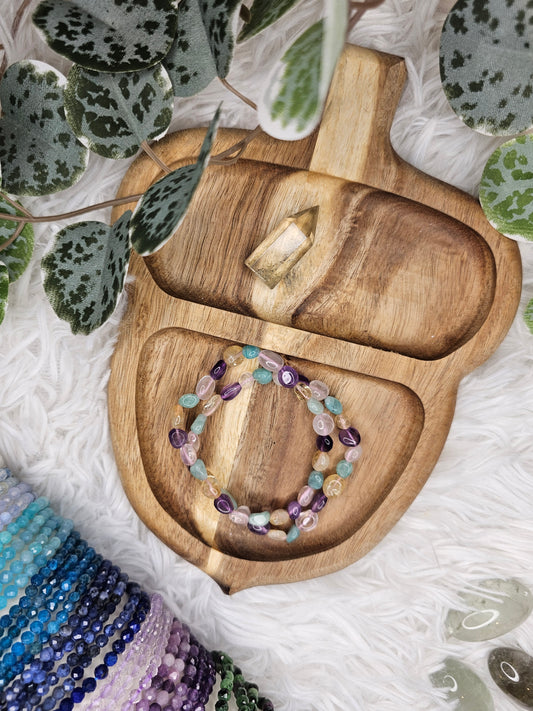 Mixed Nugget 6.5mm Bracelet (Amethyst, Rose Quartz, Amazonite, Citrine) - MAS0959