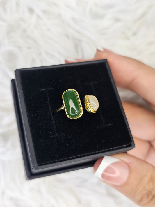 18ct Gold Plated S925 Silver Adjustable Jade Ring - MAS0912