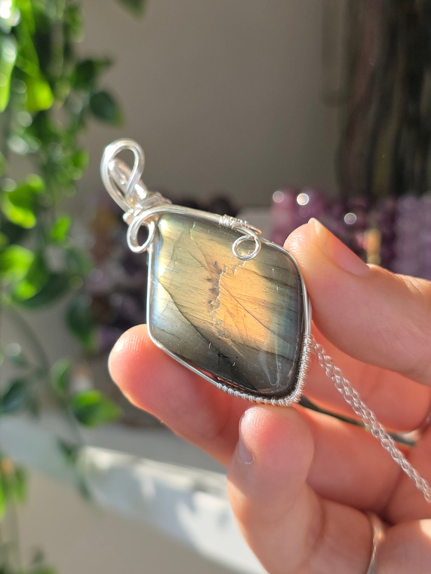 S925 Silver Labradorite Hand Wrapped Necklace - C