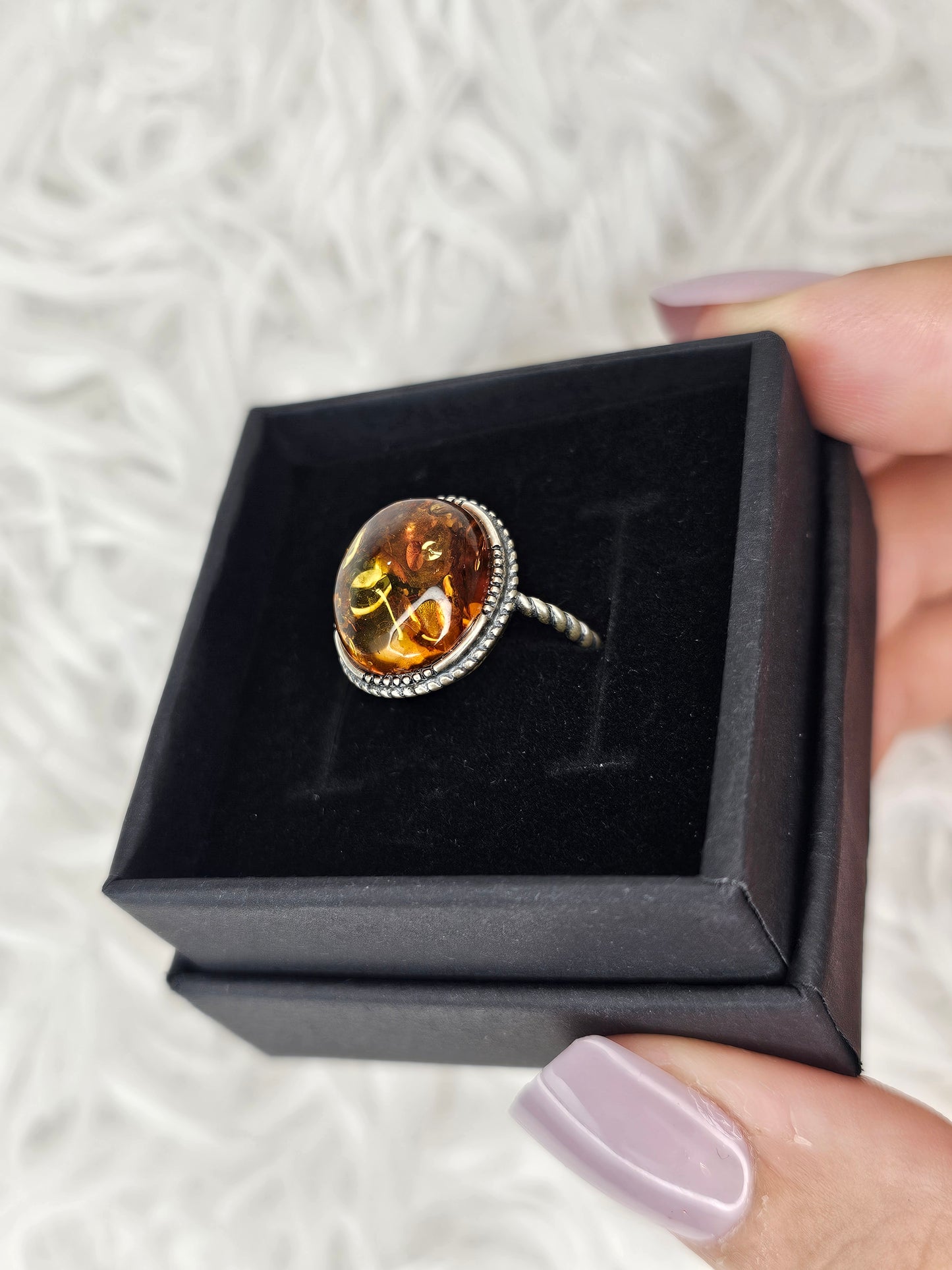 S925 Silver Adjustable Flower Amber Ring - MAS1037