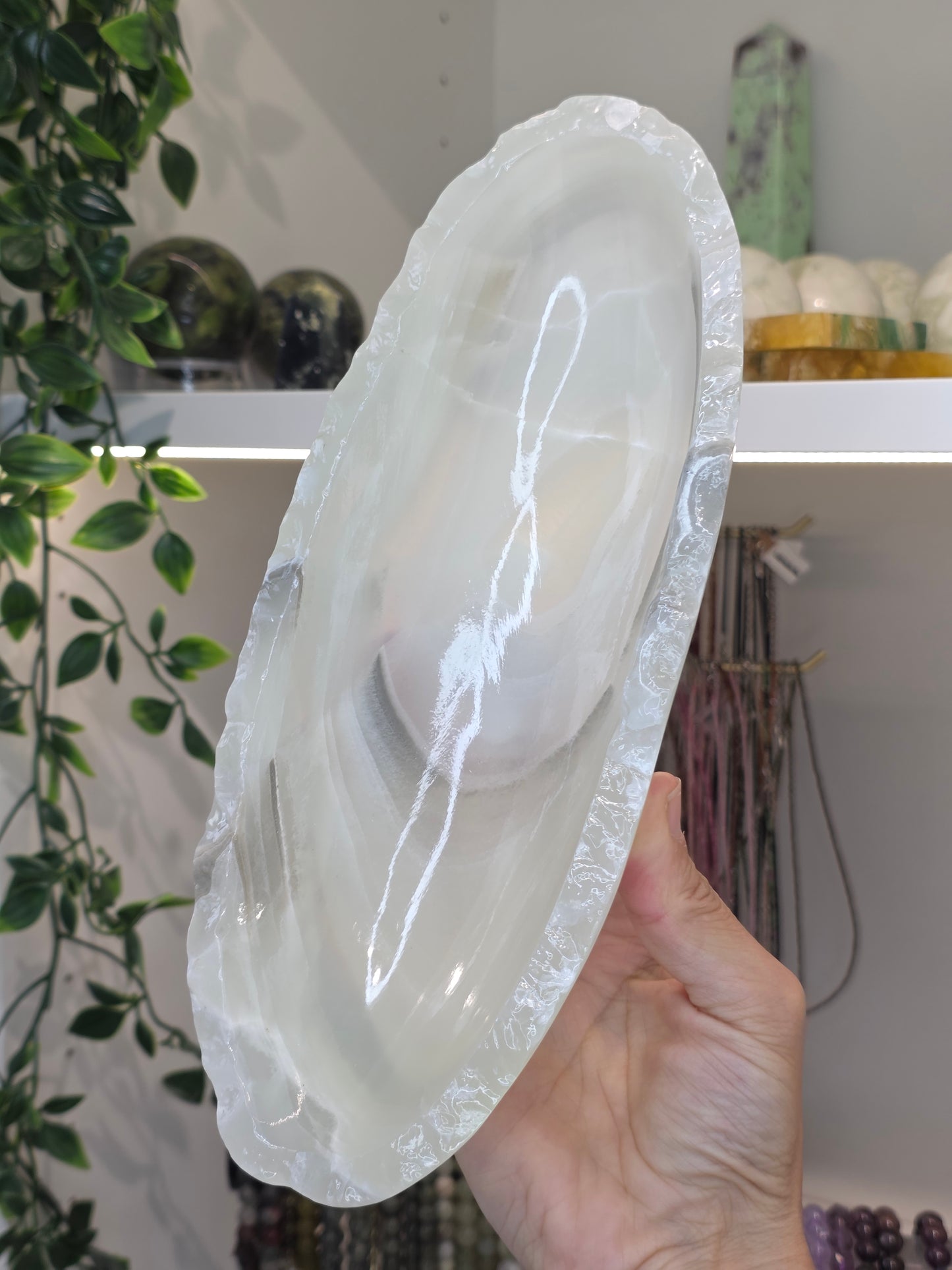 Mexican Onyx Canoe Bowl - White Calcite - C