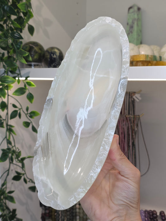 Mexican Onyx Canoe Bowl - White Calcite - C