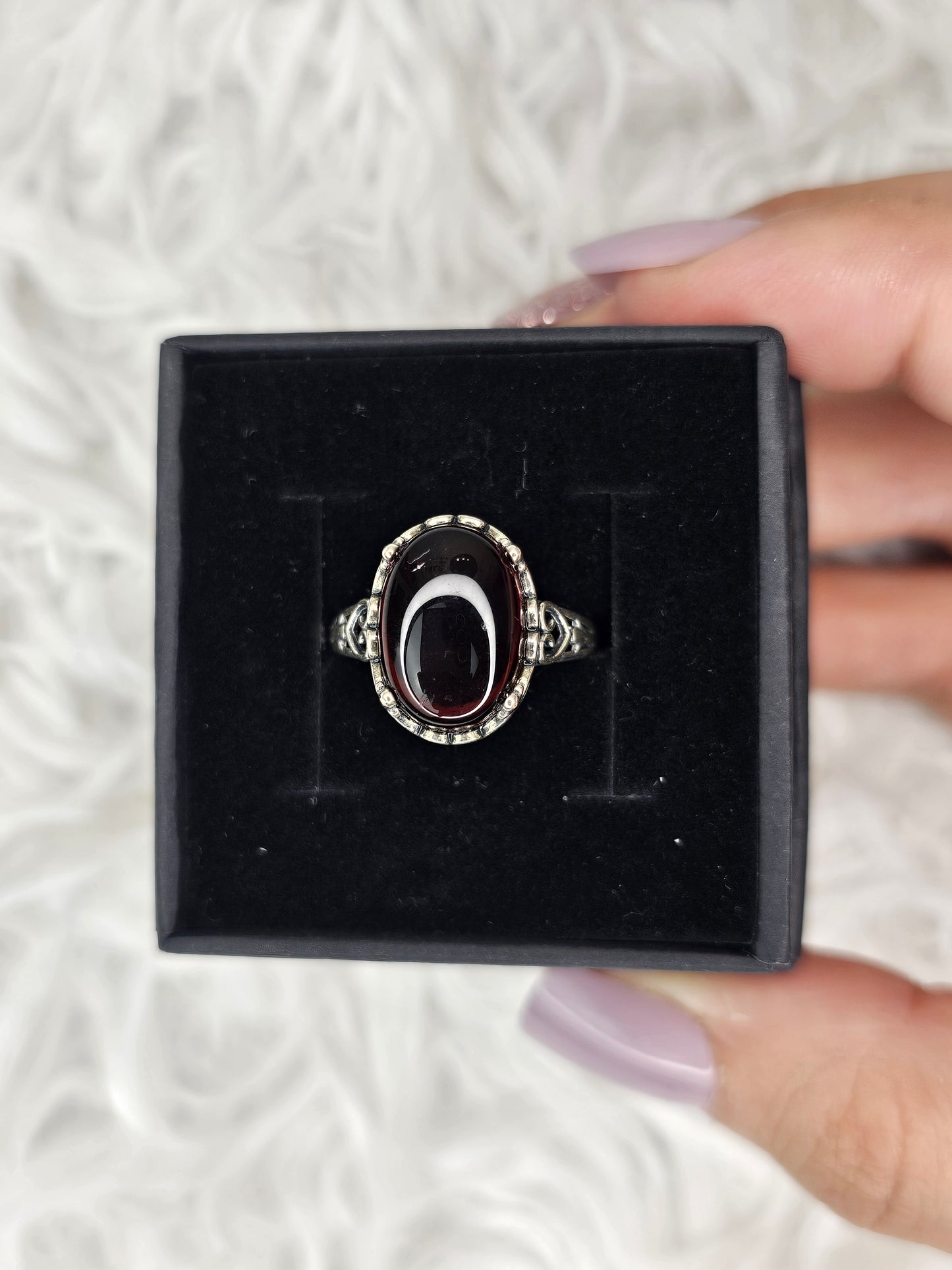 S925 Silver Adjustable Blood Amber Ring - MAS1042