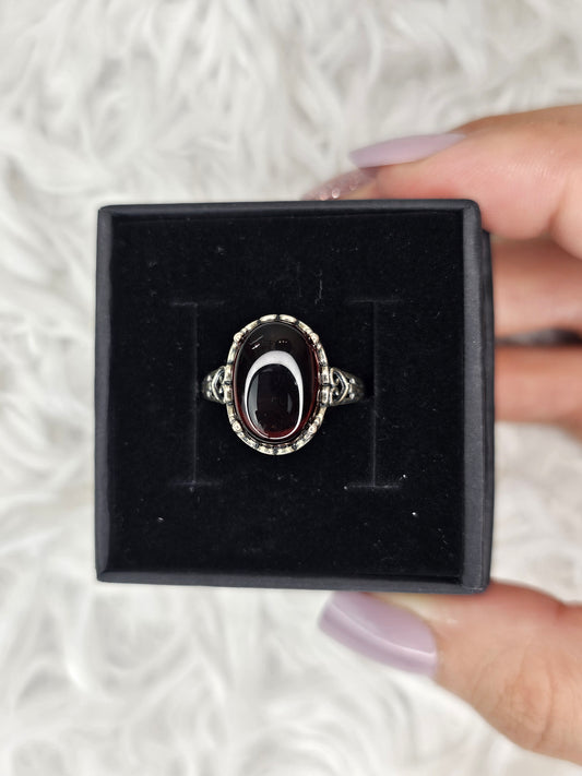 S925 Silver Adjustable Blood Amber Ring - MAS1042