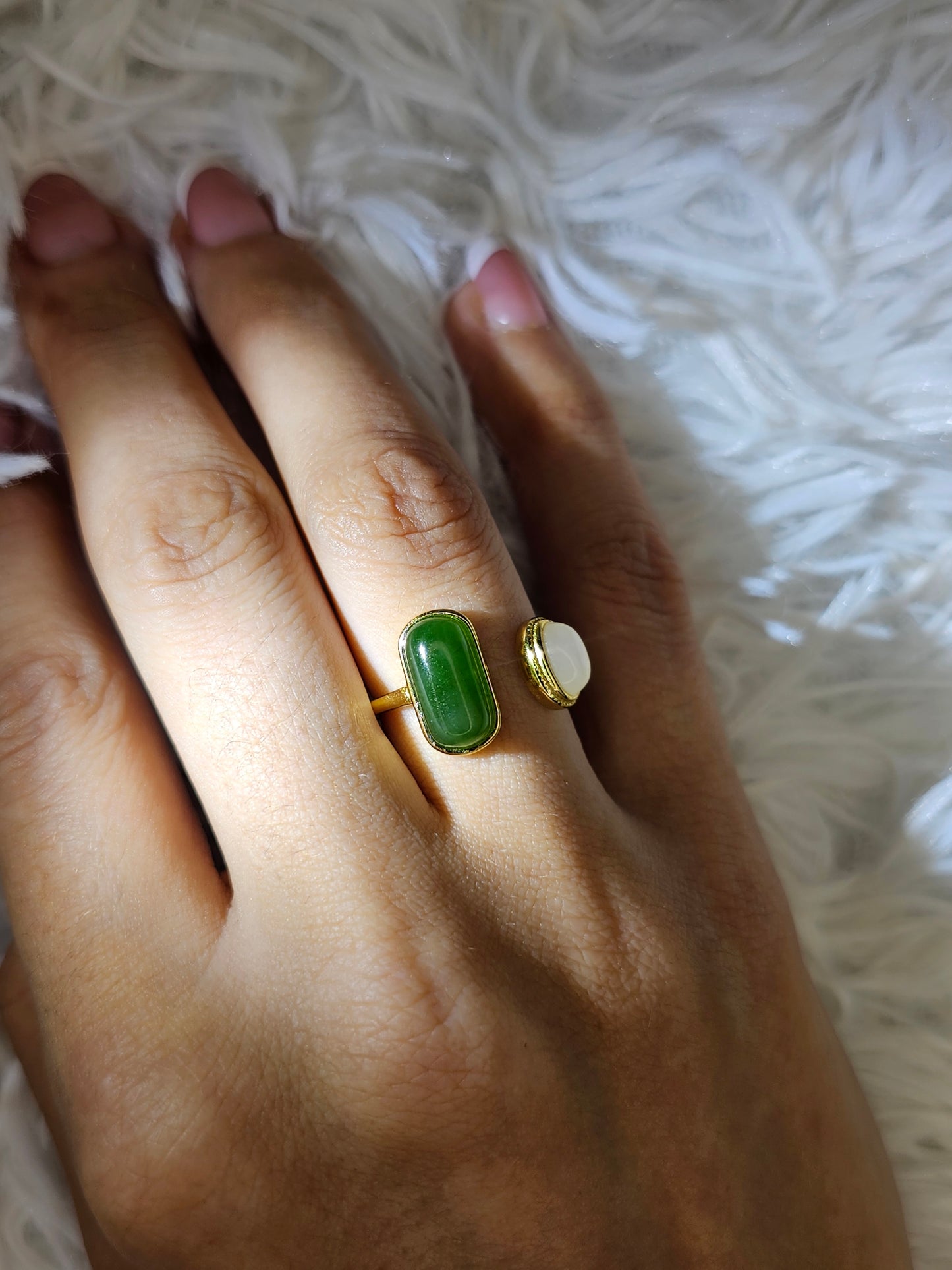 18ct Gold Plated S925 Silver Adjustable Jade Ring - MAS0912