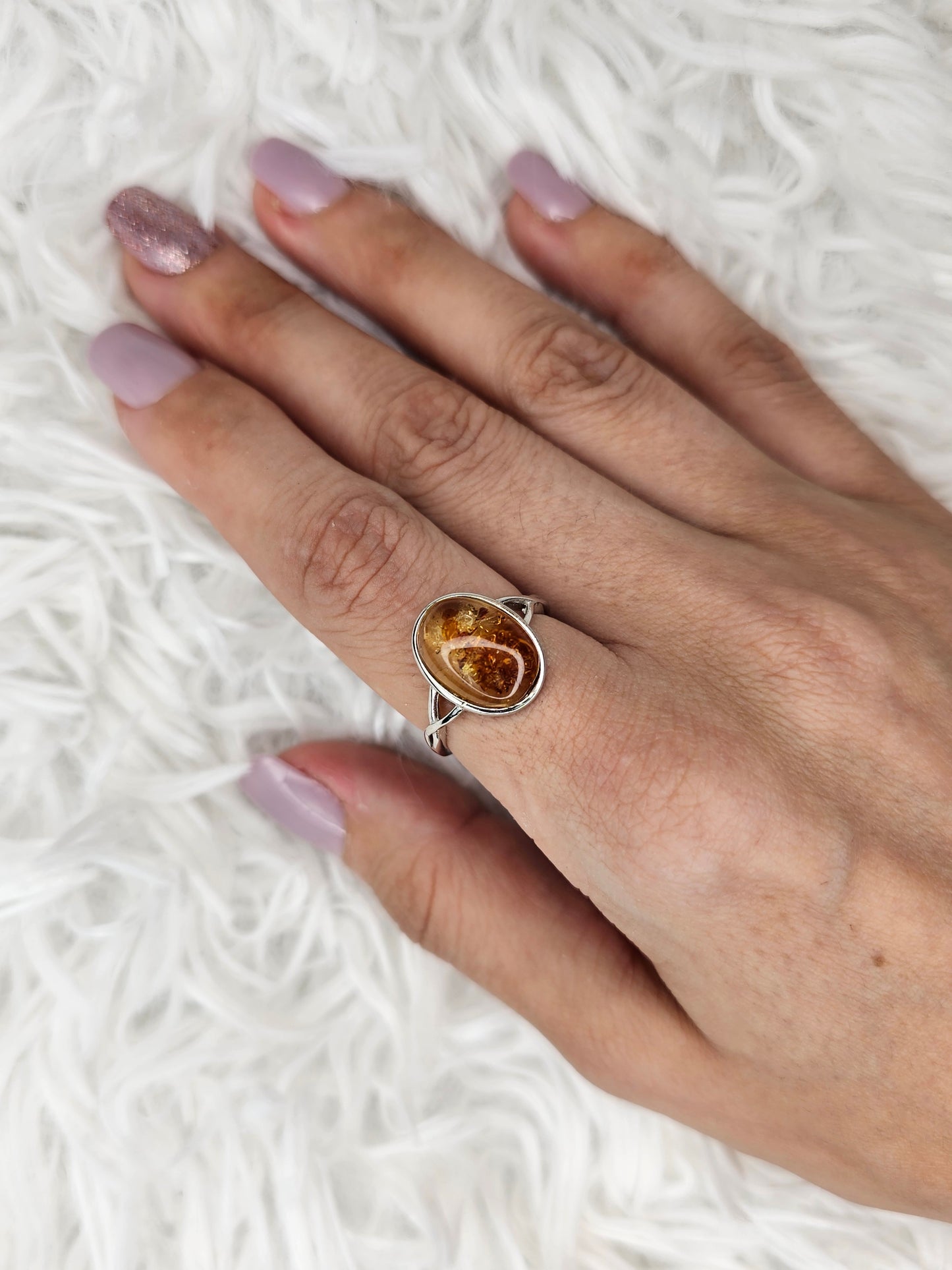 S925 Silver Adjustable Flower Amber Ring - MAS1034