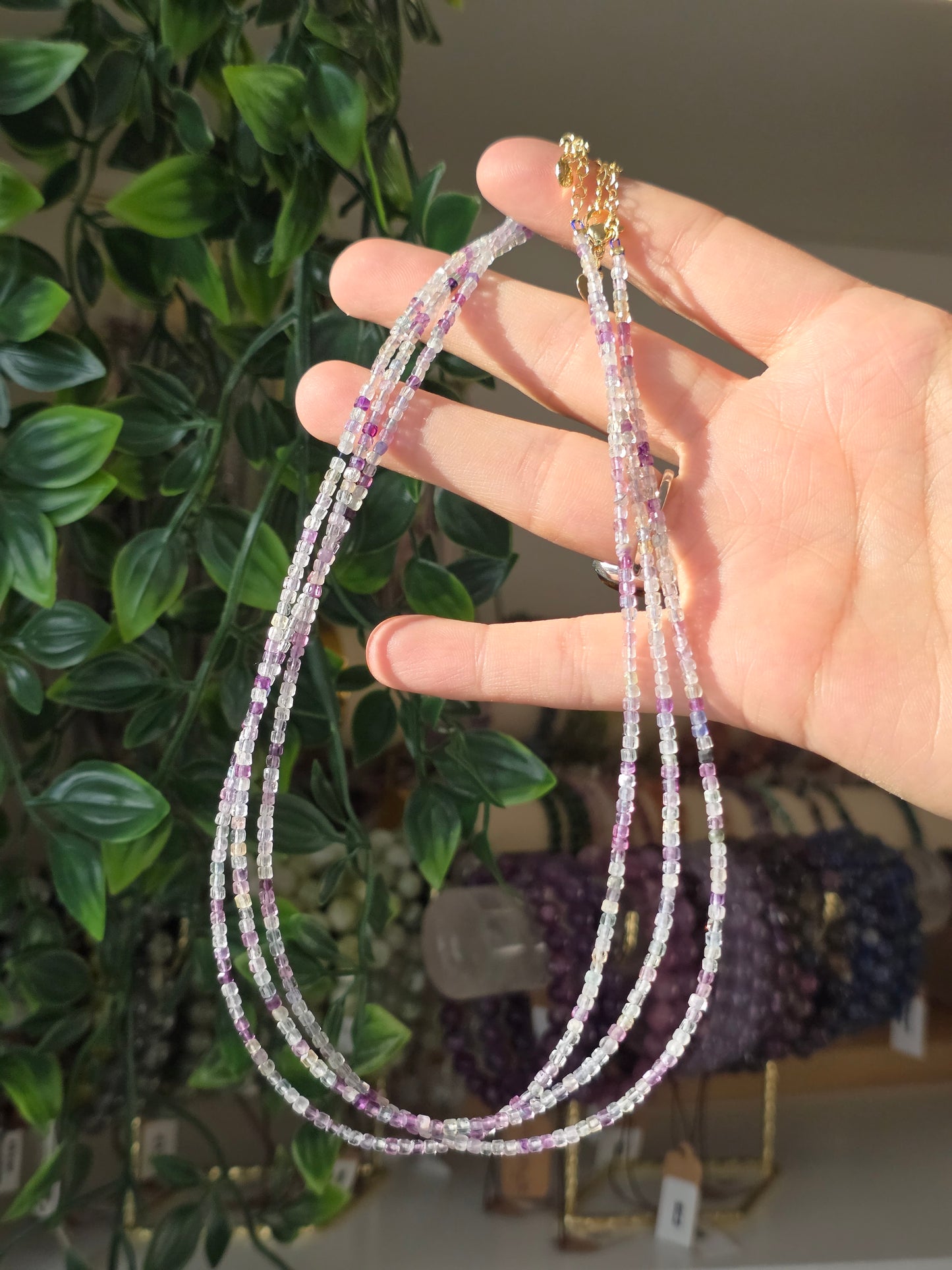 Fluorite - Facetted Cubic Bead Necklace 2mm