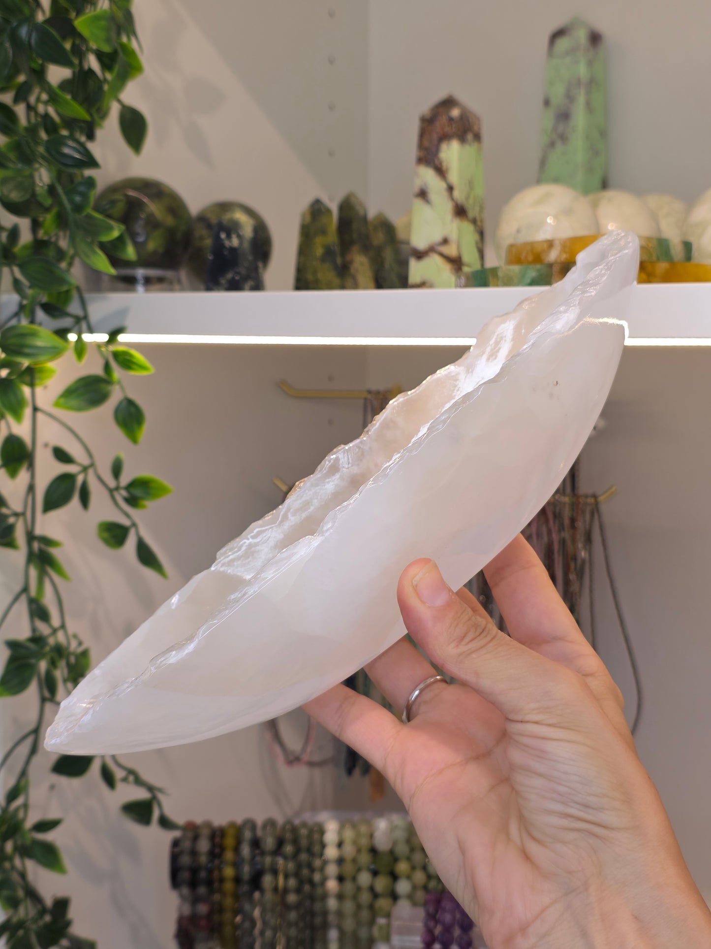 Mexican Onyx Canoe Bowl - White Calcite - A