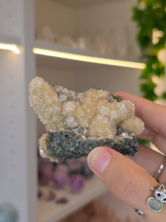 Sugary Dogtooth Calcite with Heulandite and Stilbite from Madhya Pradesh, India - X