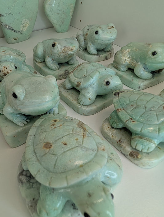 Hand Carved Indonesian Chrysoprase Frogs and Turtles