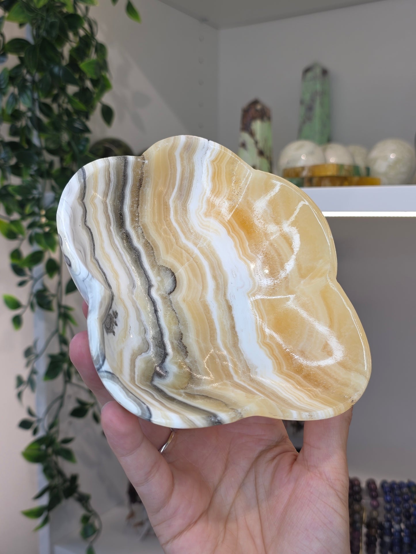 Mexican Onyx Bowl - Yellow Zebra Calcite - D