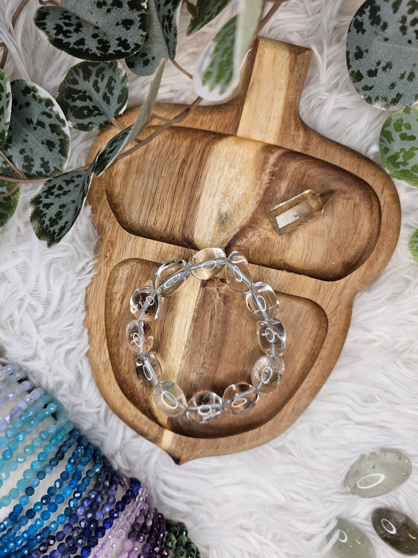 12mm Chunky Clear Quartz with some Garden Nugget Bracelet - MAS1030
