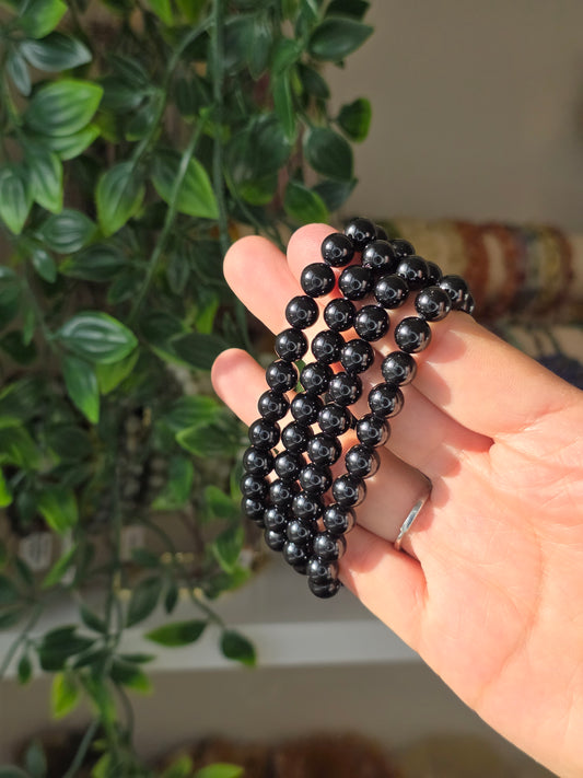 Black Tourmaline - Round Bead Bracelet 8mm