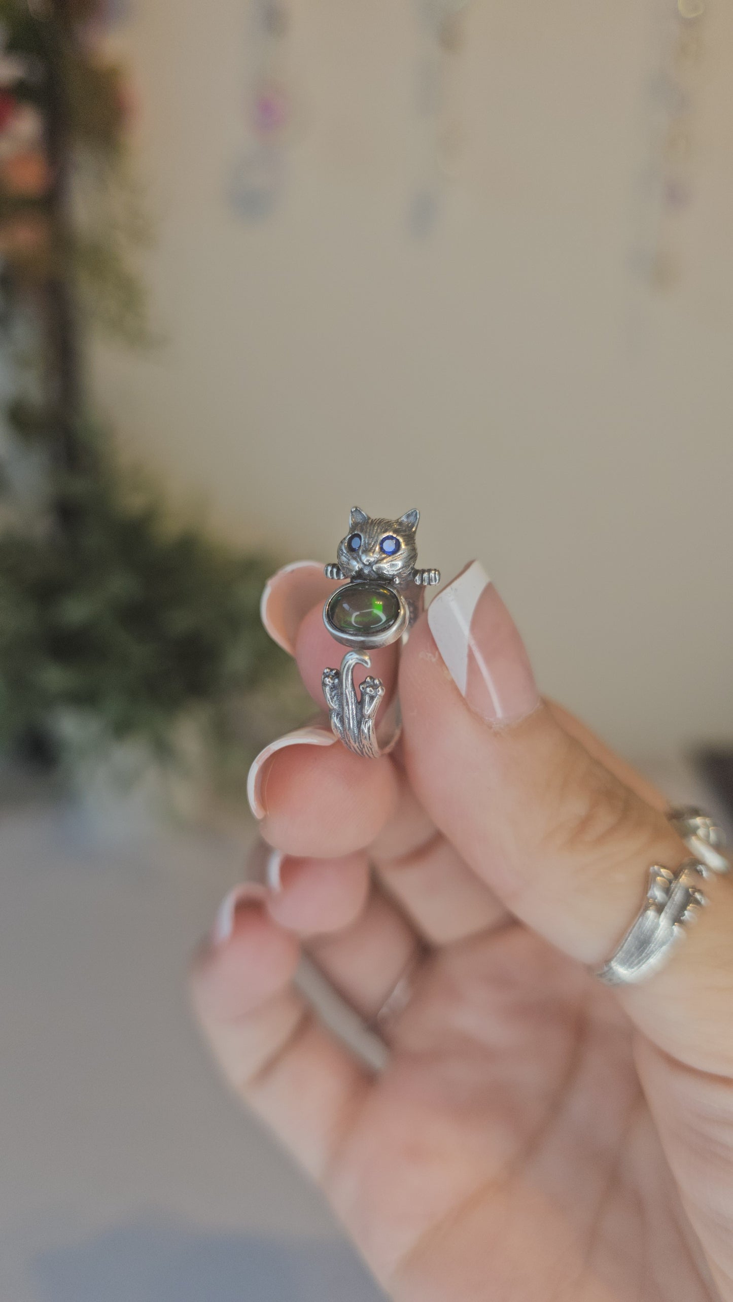 S925 Silver Adjustable Cat Ring - MAS0657