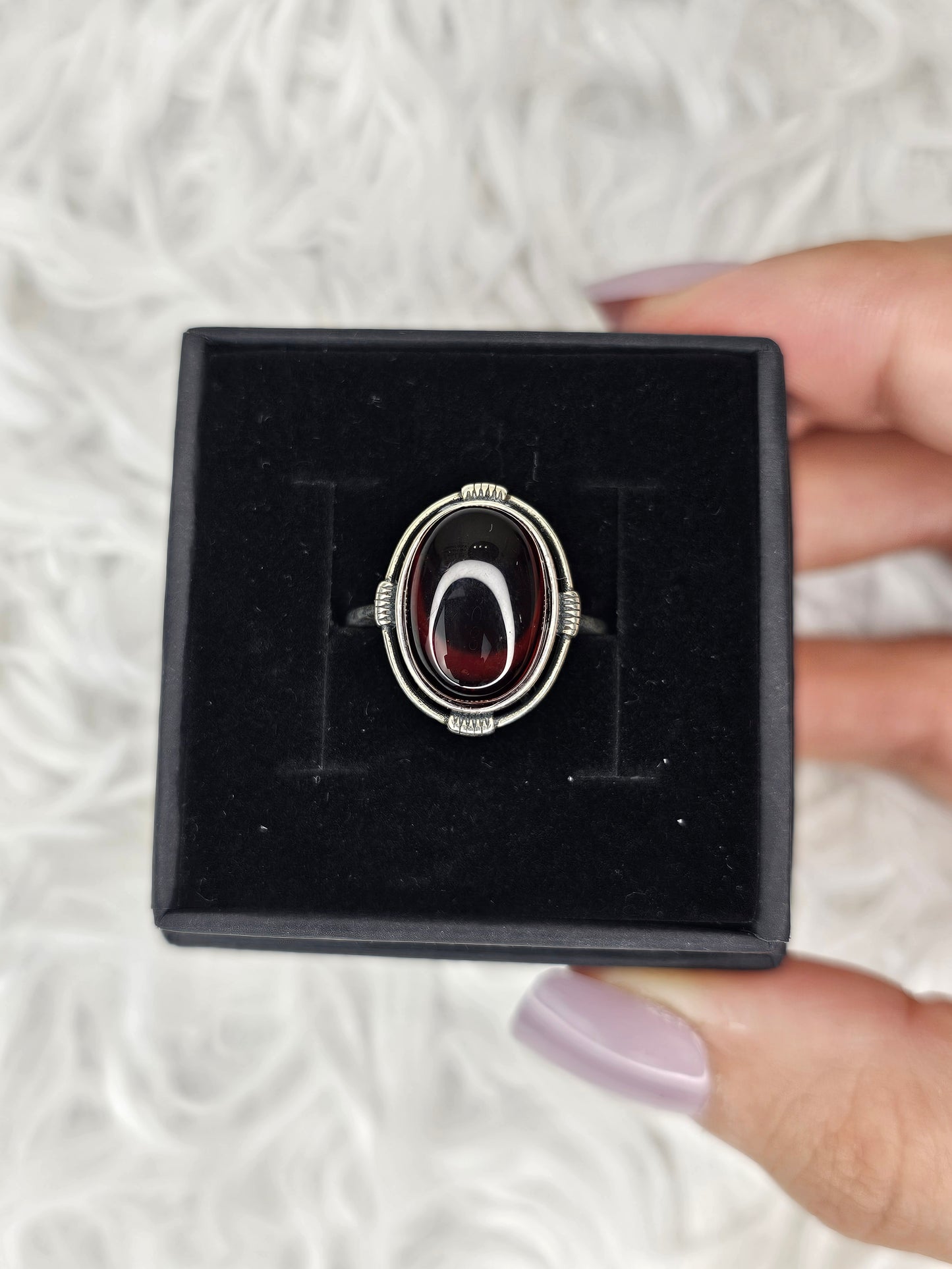 S925 Silver Adjustable Blood Amber Ring - MAS1041