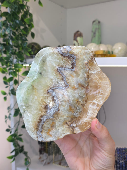 Mexican Onyx Freeform Bowl - Green Honey Calcite - A