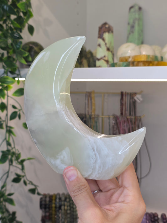 Mexican Onyx Freestanding Moon - Green Calcite - A
