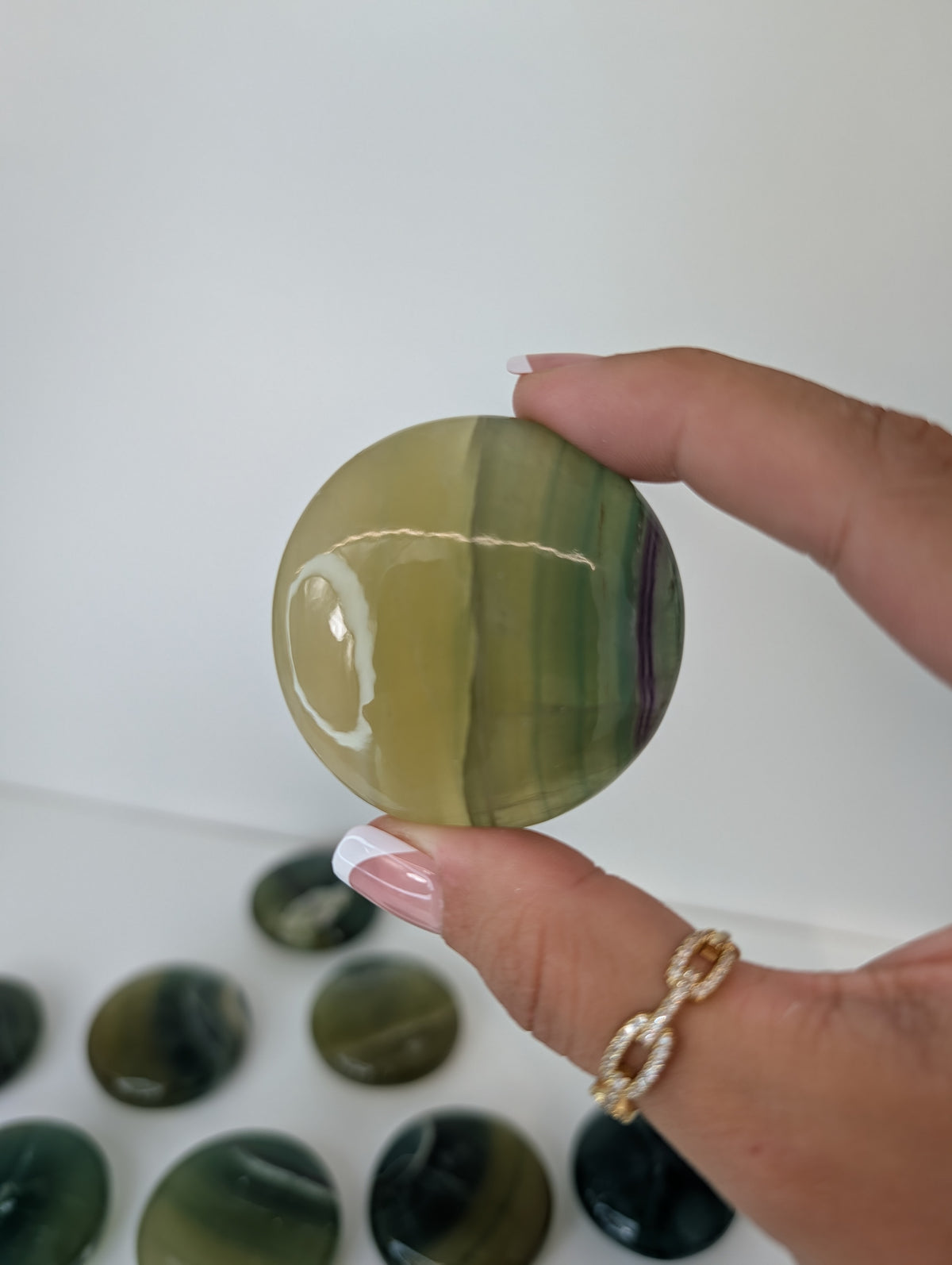 Intuitively Chosen Pakistan Pineapple Fluorite Round Palm Stones
