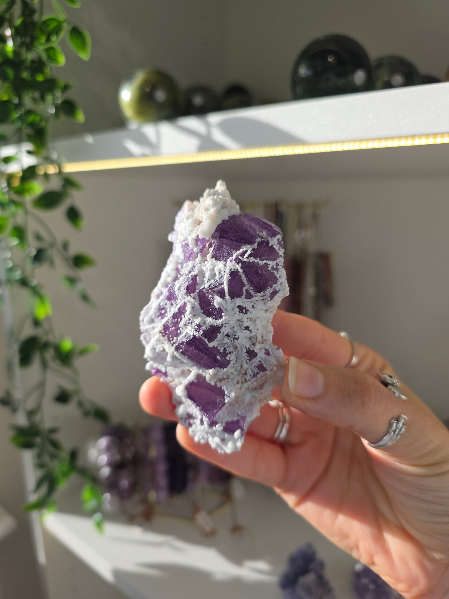 Purple Fluorite with Botryoidal Calcite from Weishan, Yunnan Province, China B