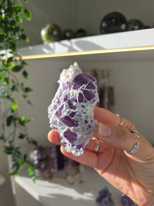 Purple Fluorite with Botryoidal Calcite from Weishan, Yunnan Province, China B