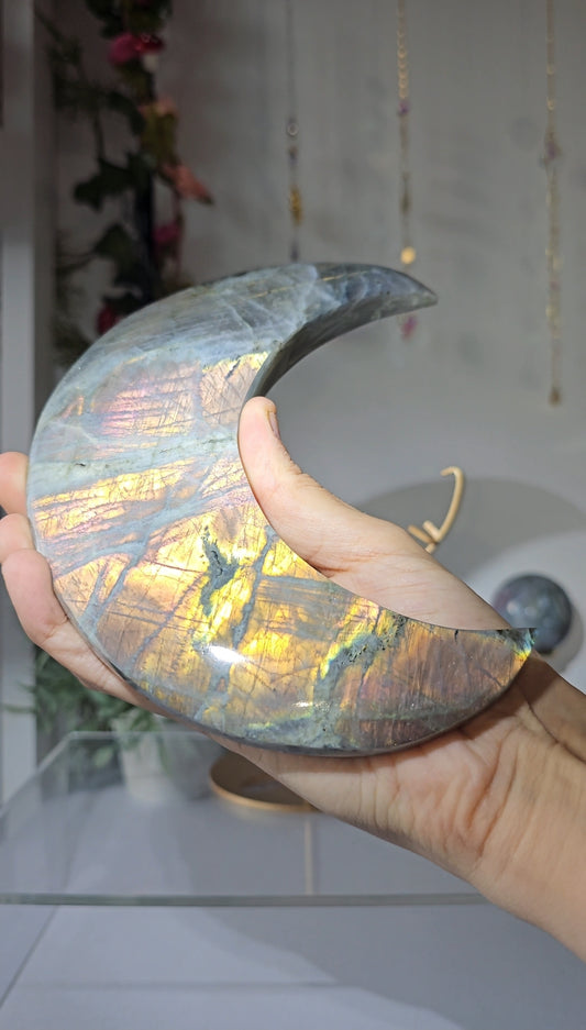 Labradorite Moon with Sunset on Custom Stand - MAS0830