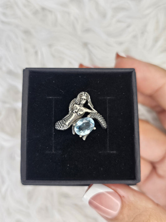 S925 Silver Adjustable Topaz Mermaid Ring - MAS0950