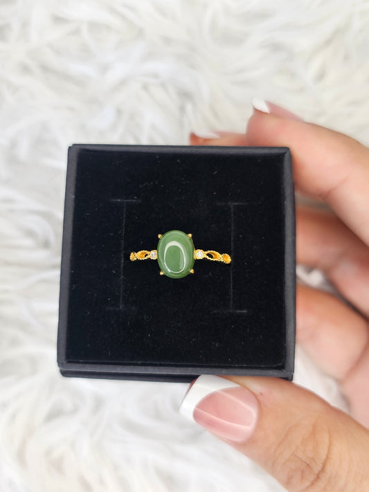 18ct Gold Plated S925 Silver Adjustable Jade Ring - MAS0913
