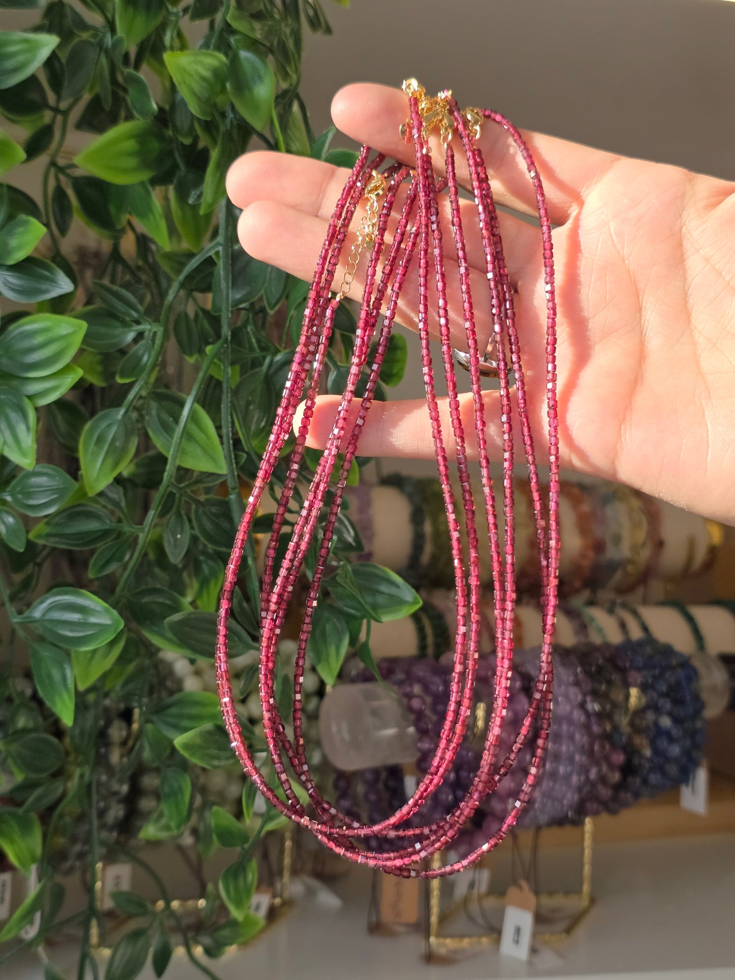 Garnet - Facetted Cubic Bead Necklace 2mm