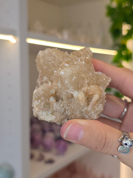 Sugary Dogtooth Calcite with Heulandite and Stilbite from Madhya Pradesh, India - M34