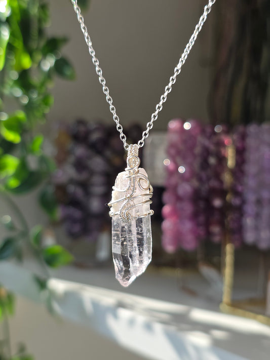 S925 Silver Mexican Vera Cruz Amethyst Hand Wrapped Necklace - A