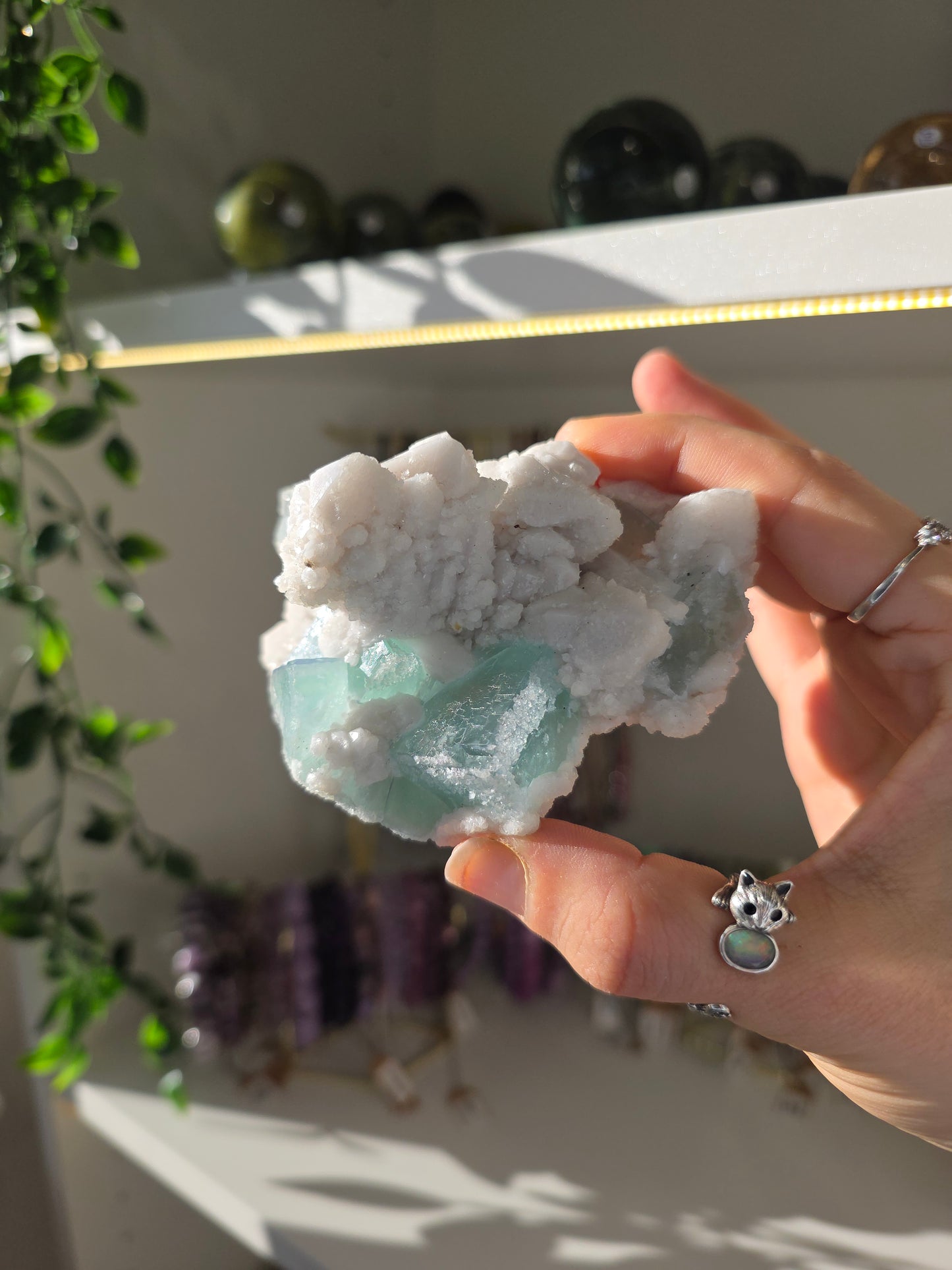 Blue Fluorite on Candle Quartz from Huanggang, Inner Mongolia