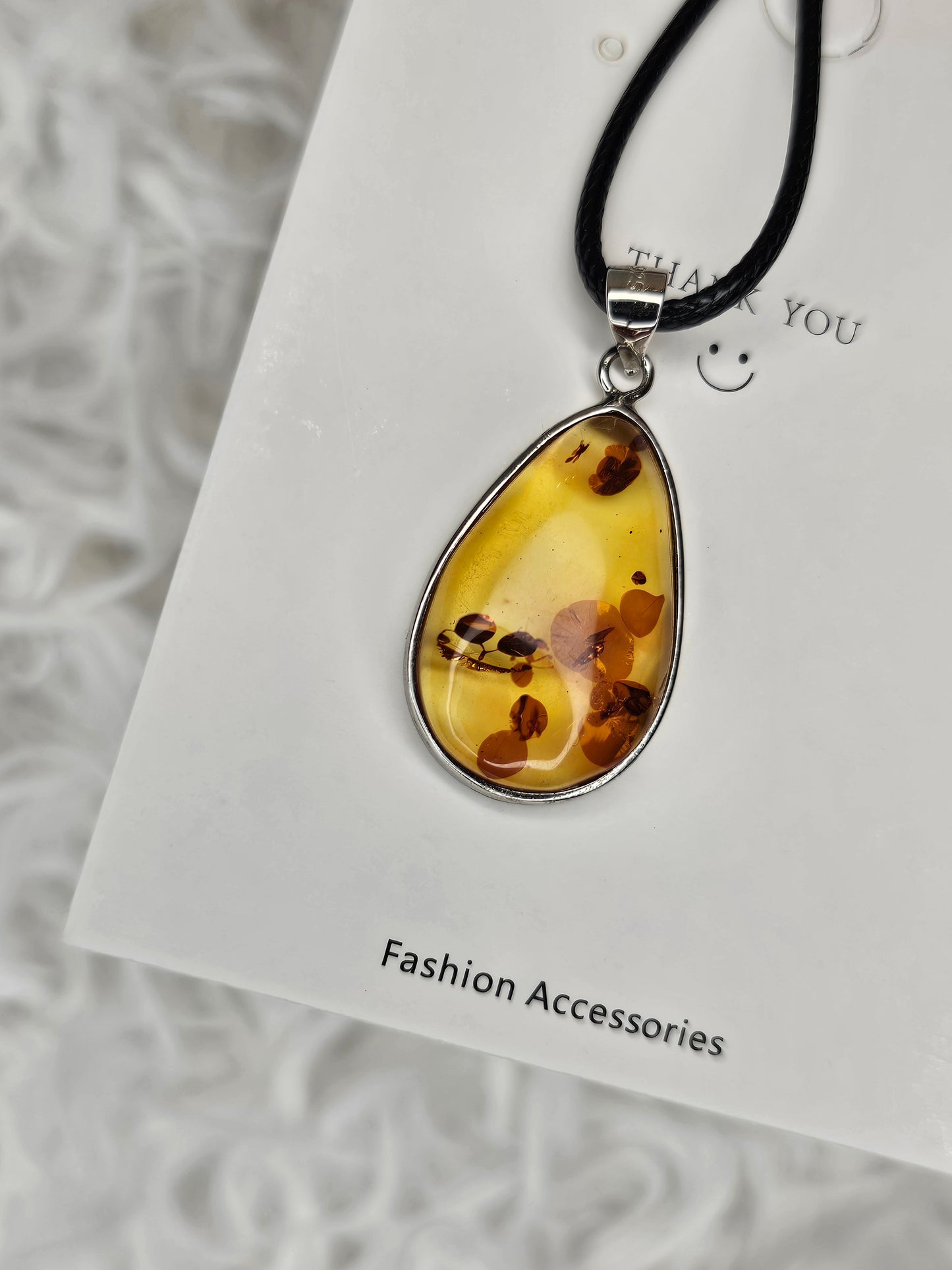 Flower Amber Pendant with S925 Silver Bezelling - MAS1047