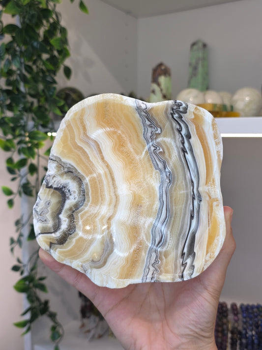 Mexican Onyx Bowl - Yellow Zebra Calcite - C