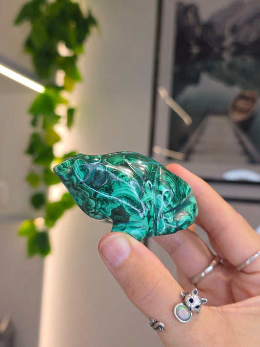 Malachite Frog Carving - H