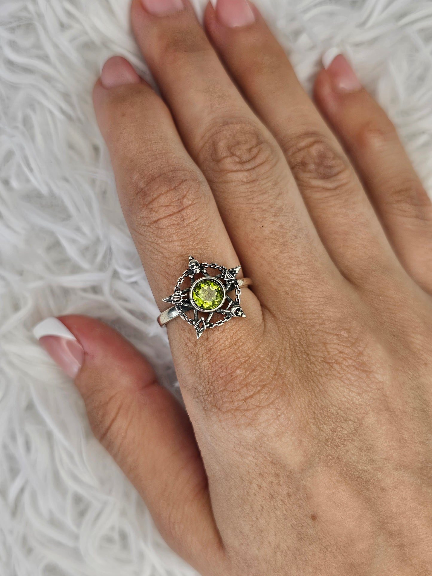 S925 Silver Adjustable Peridot Ring - MAS0940